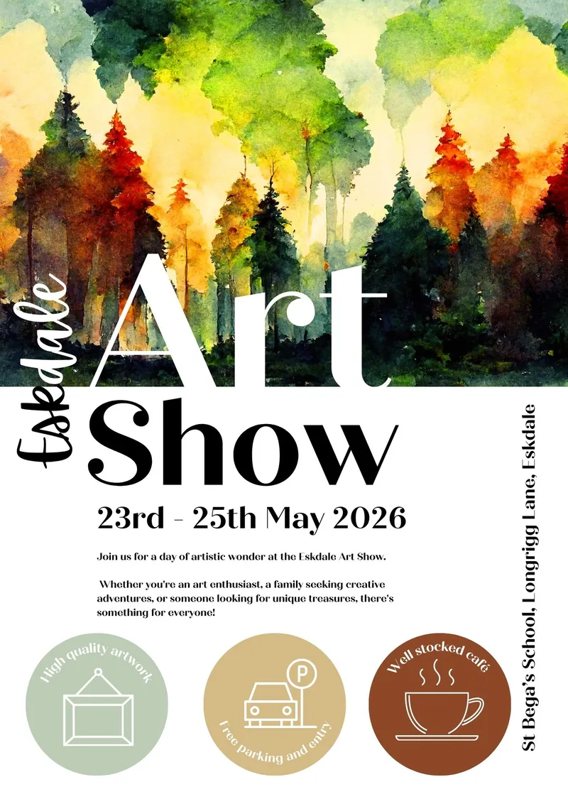 Eskdale Art Show poster — watercolour forest design with event details